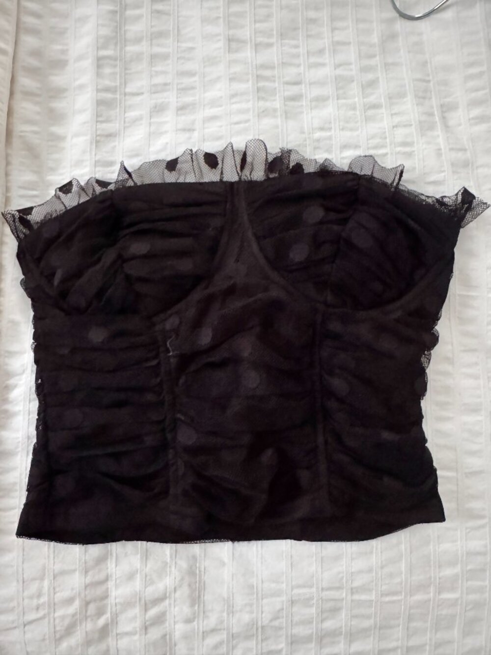 Lulus In The Spotlight Black Polka Dot Mesh Bustier Crop Top — XS | Worn Once - Picture 5 of 8